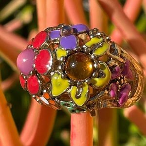 Floral Multicolored Gold Tone Ring
